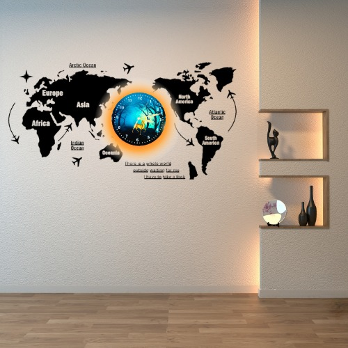 3d Wooden World Map With Esthetic Dial Wall Clock  | Best Quality Wall Clock For Home Decor | Home Decor Clock 40 Inch